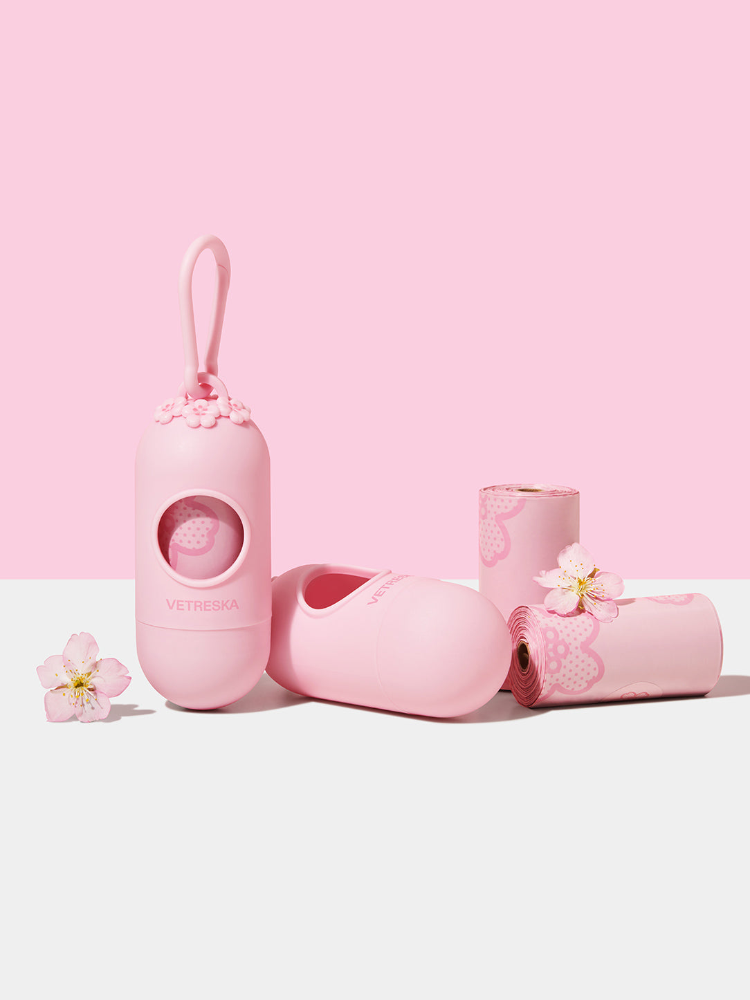 Cherry Blossom Pet Poop Bags with Dispenser